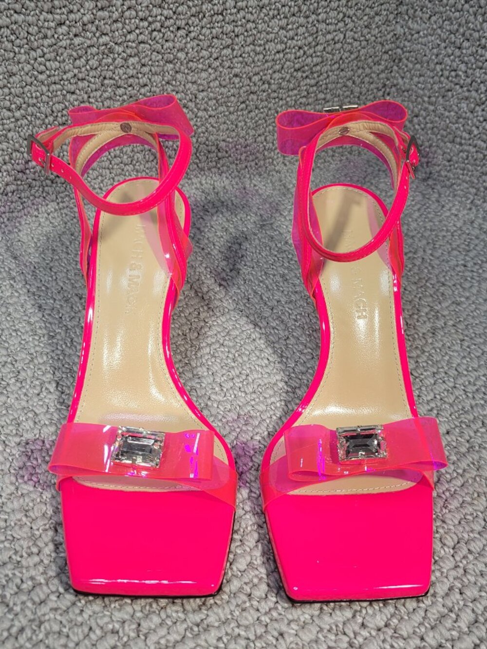 Mach & Mach French Bow Size 36 Pink Patent Leather and PVC Ankle Strap Sandals